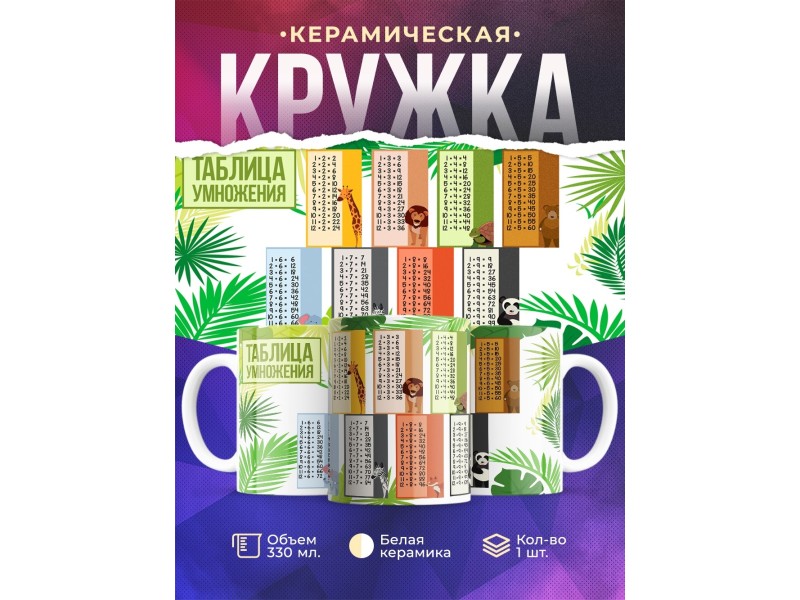 Кружка Таблица умножения. Джунгли