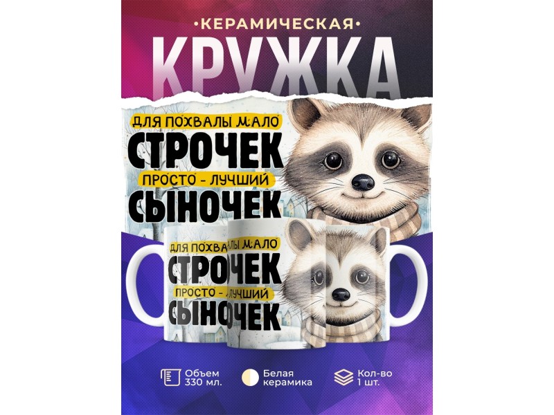Кружка Сыну / Лучший сыночек / Енот
