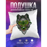 Декоративная подушка Волк арт серо-зеленый