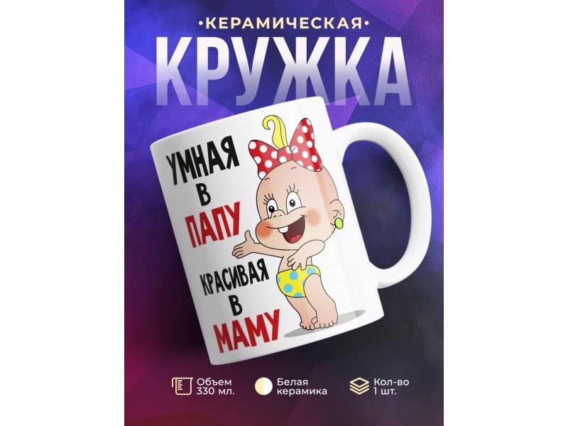 Кружка Умная в папу, красивая в маму