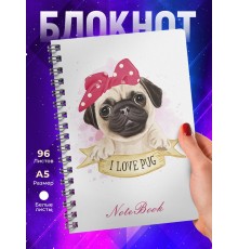 Блокнот Милый мопс девочка