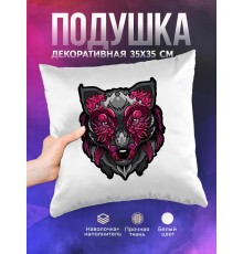 Декоративная подушка Волк арт серо-розовый