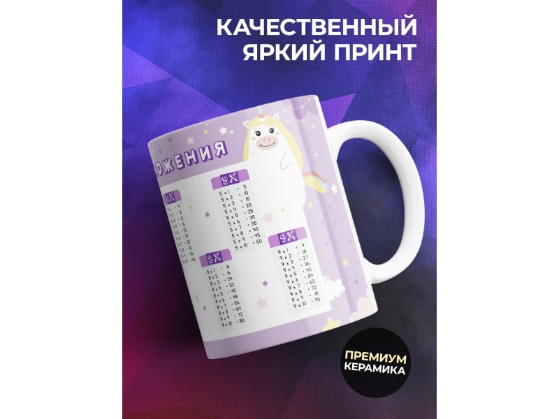 Кружка Таблица умножения. Единороги