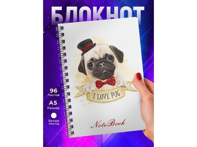 Блокнот Милый мопс мальчик